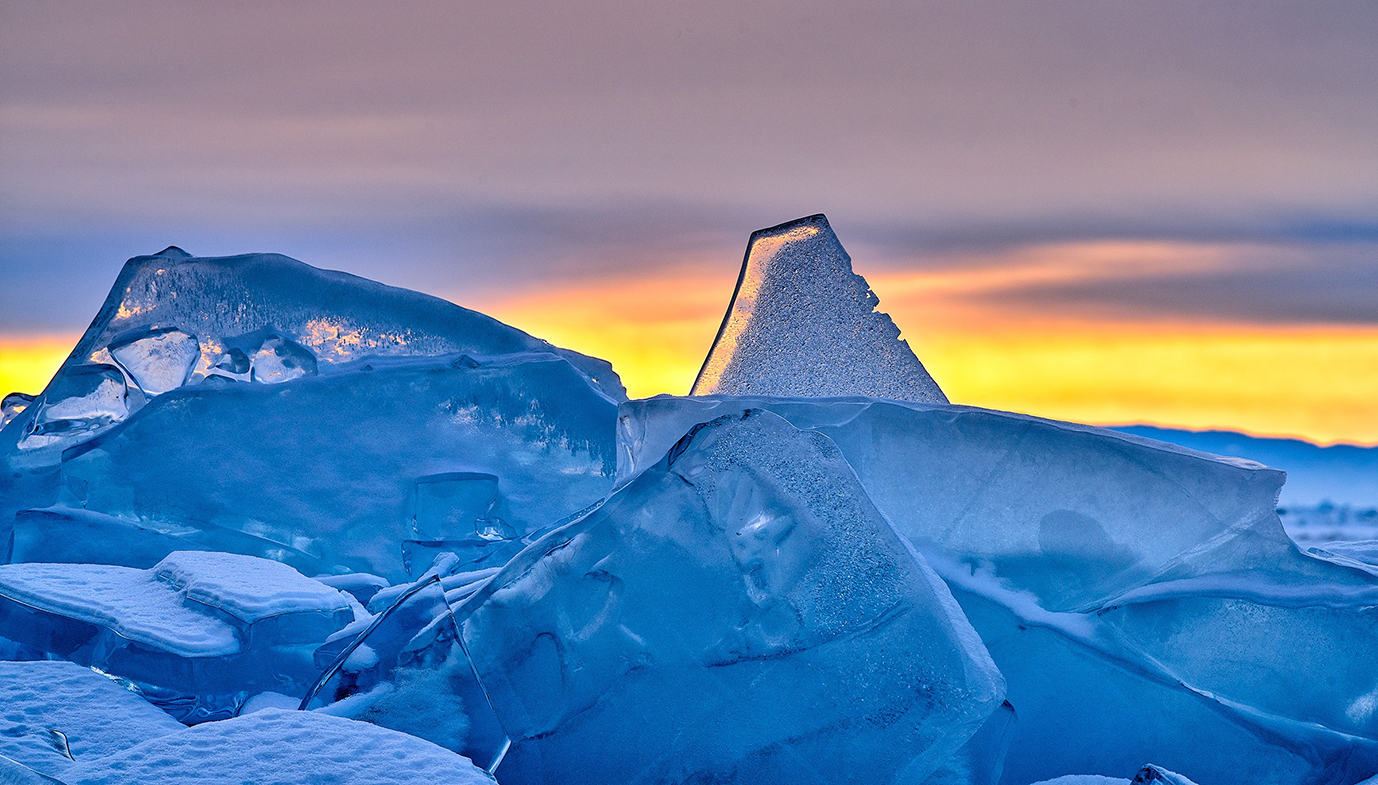 A close-up view of the shards of ice